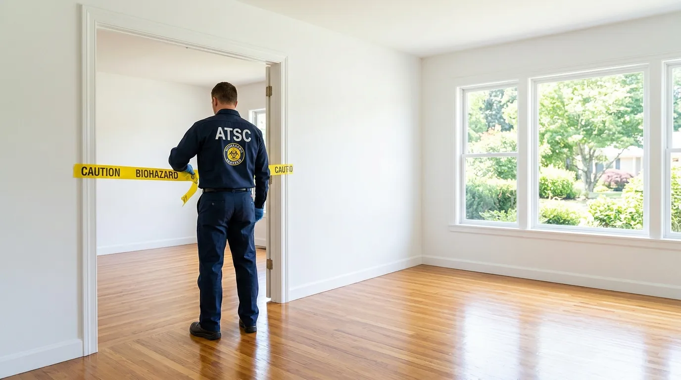 Certified biohazard cleanup crew performing Decomposition Cleanup in Perkasie